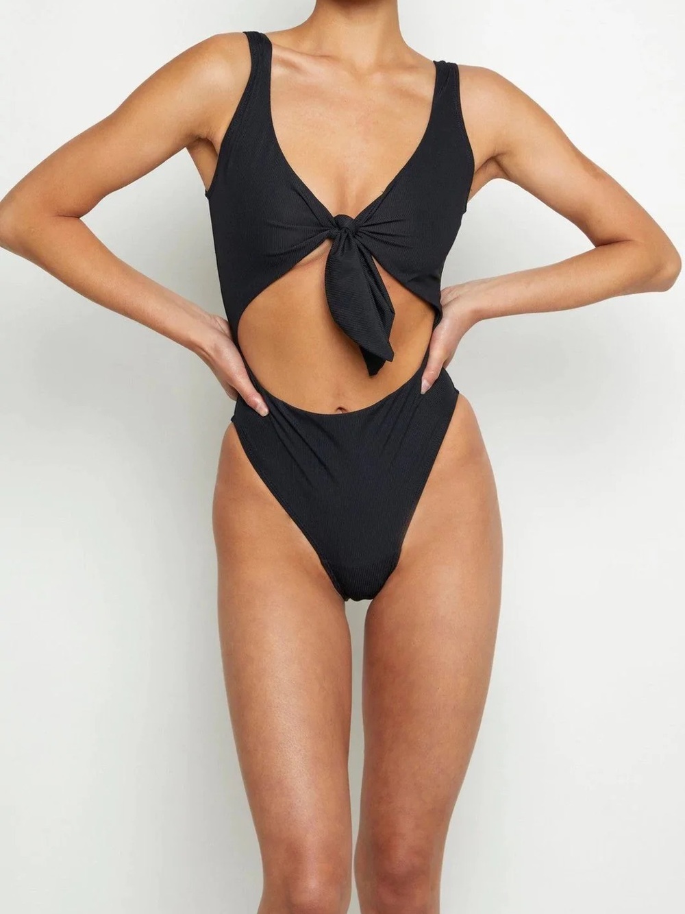 Zara Black Tie-Front Cutout One-Piece Swimsuit